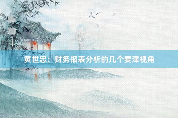黄世忠：财务报表分析的几个要津视角